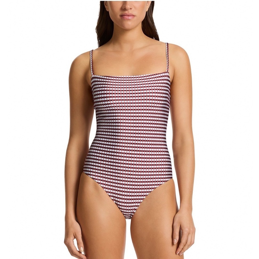 JETS Australia Minimal Tank One Piece Swimsuit Ruby Red Geometric Size 10 NWT